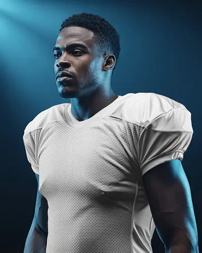 Spotlight Football Jersey Mockup Athlete Side Profile With Blue Rim Light