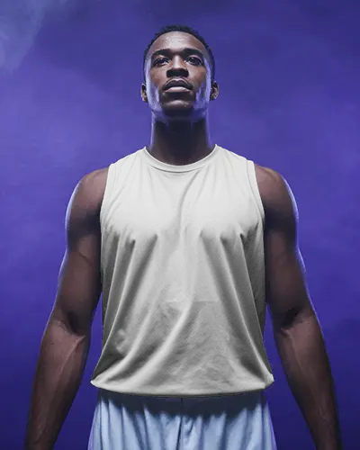 Purple Stadium Jersey Mockup Athlete Front View Under Foggy Dramatic Lights