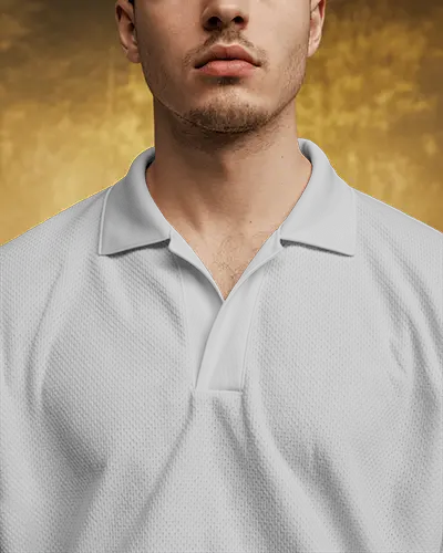 Golden Backdrop Polo Jersey Mockup Clean Closeup With Detailed Fabric Texture