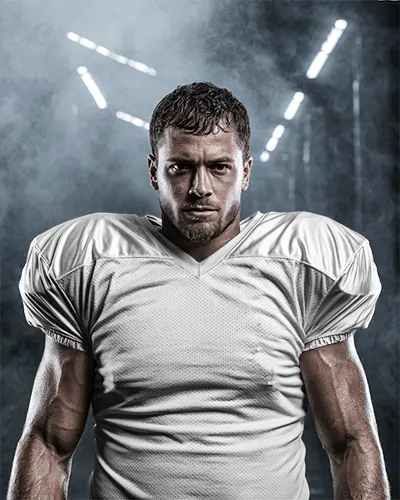 Intense Football Jersey Mockup Athlete Front Facing In High Contrast Smoke