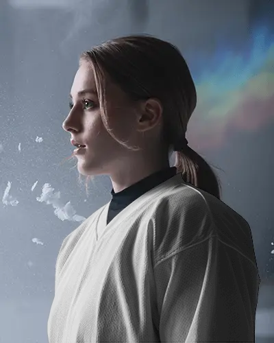 Dreamy Portrait Jersey Mockup With Soft Winter Light And Subtle Rainbow Reflection