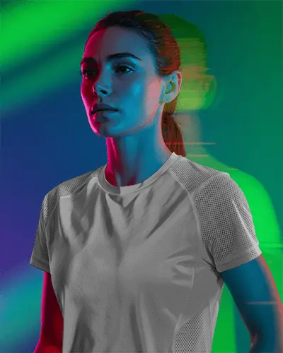 Neon Motion Jersey Mockup With Determined Athlete In Color Shift Studio Glow