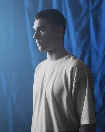 Tranquil Blue Haze Jersey Mockup Male Figure In Gentle Diffused Light Studio Atmosphere