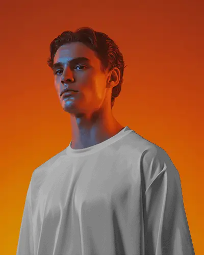 Warm Orange Glow Jersey Mockup Male Model Lit By Strong Gradient Studio Light
