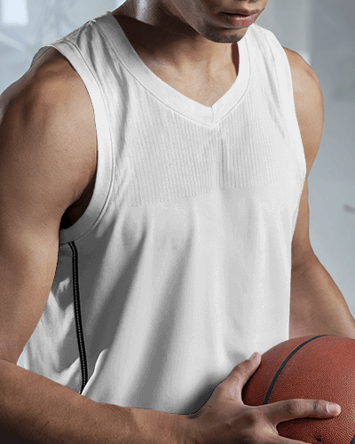 Summer Basketball Jersey Mockup Player Holding Ball In Tropical Gear