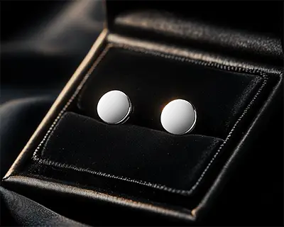 Metal Earrings Resting In Black Velvet Jewelry Box With Soft Glow And Eclipse Inspired Centerpiece