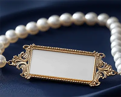 Vintage Bracelet Mockup On Pearls And Navy Fabric Luxury Scene Detailed Shot Classic Vibe