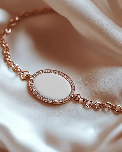 Rose Gold Bracelet Mockup On Soft Silk Closeup Of Detailed Luxury Jewelry With Elegant Light Glow 0121