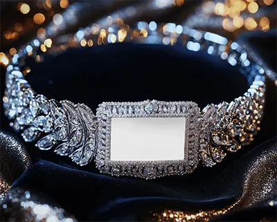 Designer Bracelet Mockup On Shiny Satin Bold Stonework Diamond Style Luxurious Evening Jewelry