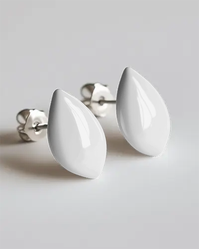 Glossy Earrings Mockup On White Surface Clean Lighting Stylish Stud Design Focus For Modern Look