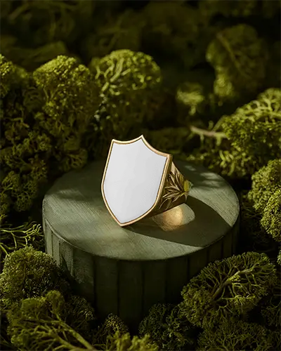 luxury-shield-ring-mockup-on-mossy-pedestal-in-forest-green-atmosphere
