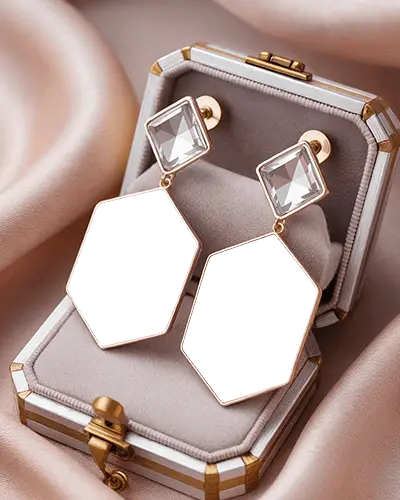 Earring Mockup On Creased Luxury Fabric With Textured Cloth Highlights