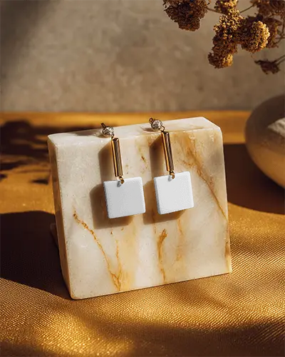 Modern Minimalist Square Drop Earring Mockup On Marble Display For Jewelry Presentation 0160