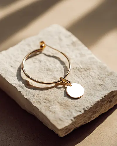 gold-hoop-earring-with-black-circle-charm-on-stone-surface-with-soft-natural-lighting