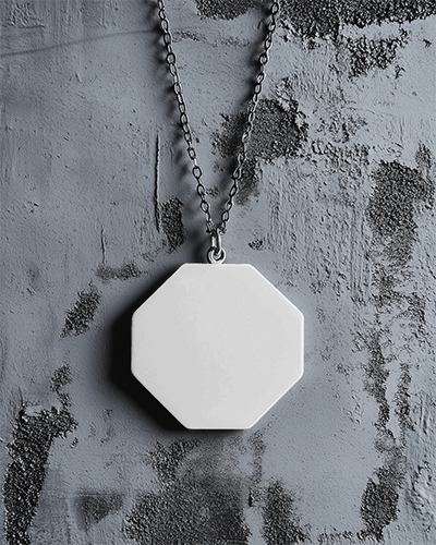 Octagon Pendant Necklace Mockup On Textured Gray Concrete Background Modern And Edgy Jewelry Display 023