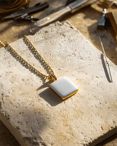 Minimalist Square Pendant Necklace Mockup With Polished Texture And Elegant Dainty Chain Mockup