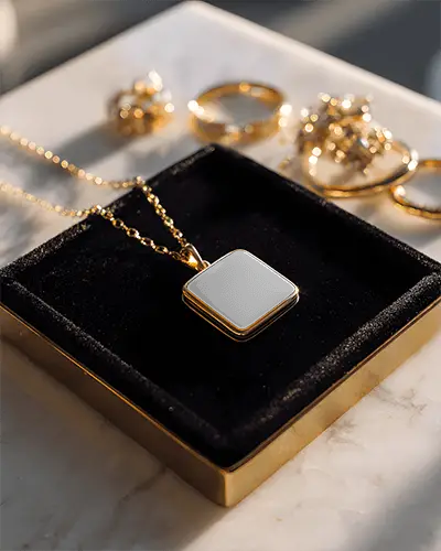 Sophisticated Necklace Mockup With Geometric Pendant Mockup In Elegant Product Photography Setting
