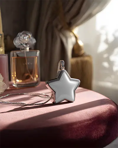 Elegant Star Shaped Necklace Mockup On Soft Luxury Fabric Background For Jewelry Design