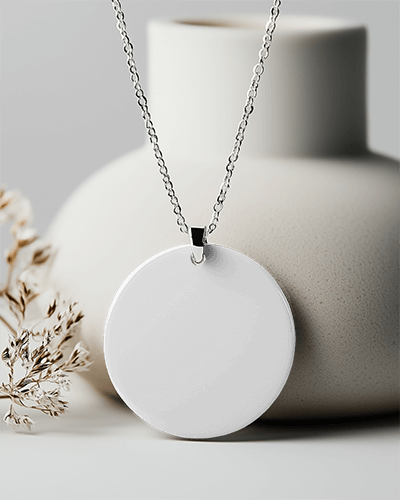 Minimalist Round Pendant Necklace Mockup Against Ceramic Vase With Dried Flowers Modern And Elegant Jewelry Display 027