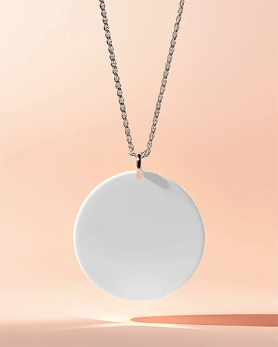 Sunlit Round Pendant Necklace Mockup Floating Against Soft Peach Gradient Background Elegant And Minimalist Jewelry Presentation