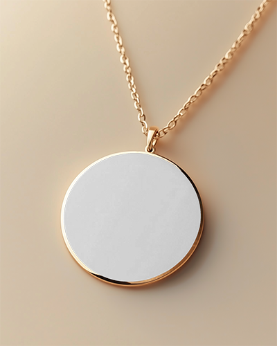 Elegant Gold Necklace Mockup Round Pendant With Minimal Design On Warm Beige Background Luxurious And Sophisticated Accessory 029