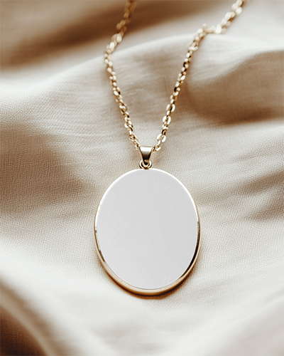 Soft Fabric Gold Necklace Mockup Round Pendant On Beige Textured Cloth Subtle Lighting For Elegant And Cozy Aesthetic 030