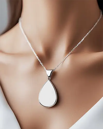 Premium Studio Necklace Mockup Polished Metal Jewelry On Bare Neck In Minimalist Environment