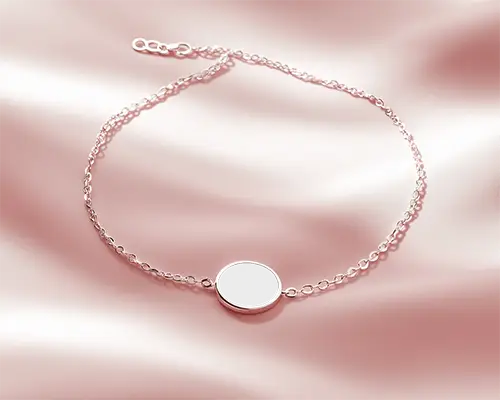 Bracelet Mockup Round Leaf Pendant On Soft Satin Background Elegant Minimal Jewelry Display