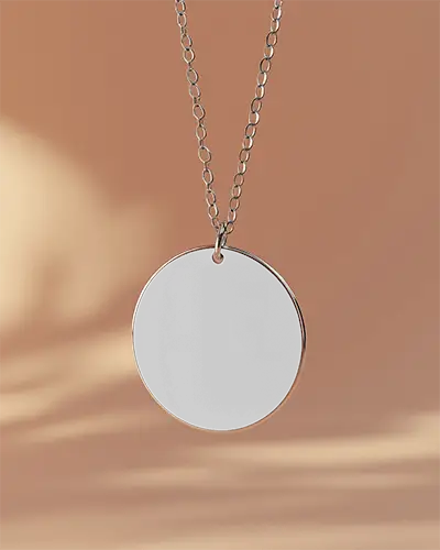 Round Pendant Mockup With Intricate Mandala Design Suspended On Chain Soft Shadow Background