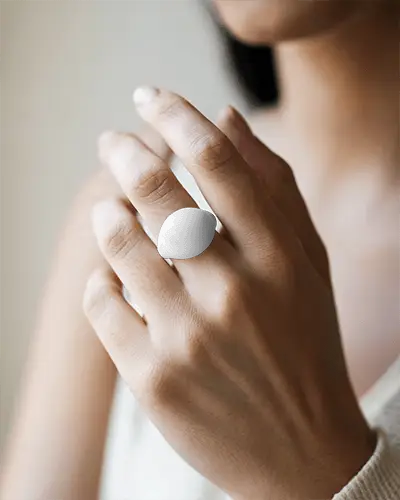 Elegant Ring Mockup On Female Hand Closeup Natural Light Soft Blurred Background Minimal Look