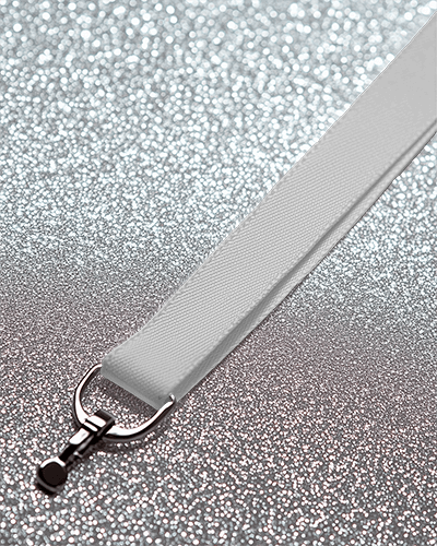 Lanyard Mockup White Fabric With Silver Clip On Sparkling Glittery Background High End And Stylish 012