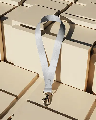 Minimalist Lanyard Mockup On Geometric Cream Blocks With Clean Modern Top View Style