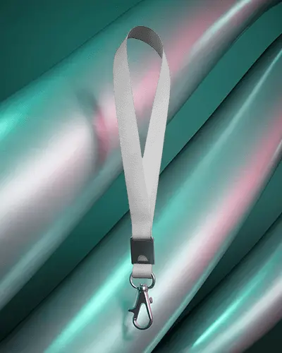 Futuristic Lanyard Mockup On Iridescent Metallic Background With Modern Stylish Look