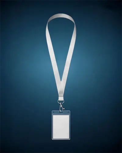 Elegant Lanyard Mockup Featuring Transparent Id Holder On Deep Blue Gradient Backdrop