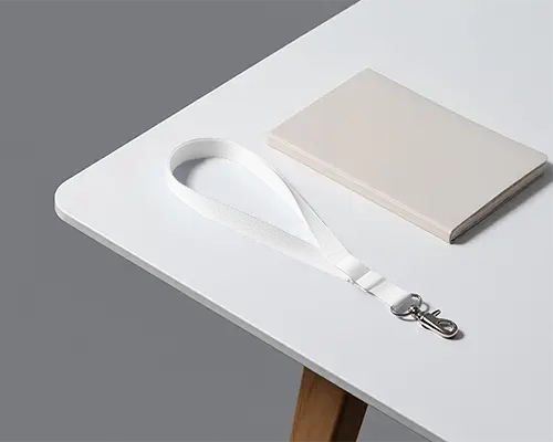 Minimalist Flat Lay Lanyard Mockup With Clip On Whitestudio Desk Background Perfect