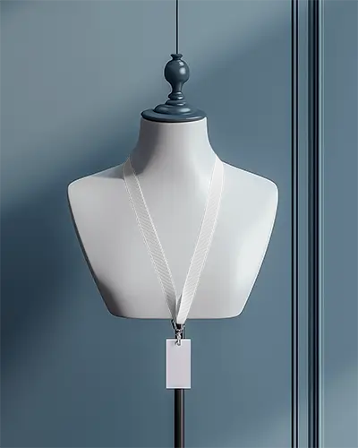 Elegant Lanyard Mockup On White Mannequin In Modern Blue Studio Clean And Minimal Id Badge