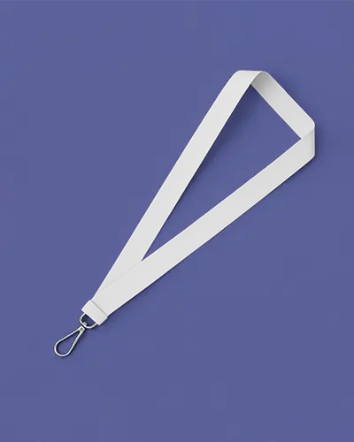 Angled View Lanyard Mockup Royal Blue Backdrop Premium Strap Metal Clip Soft Shadows Modern And Simple Style