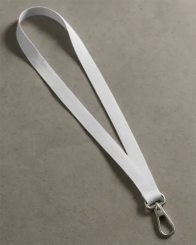 Flat Lanyard Mockup On Concrete Surface Top View Metal Hook Minimal Brand Accessory Scene