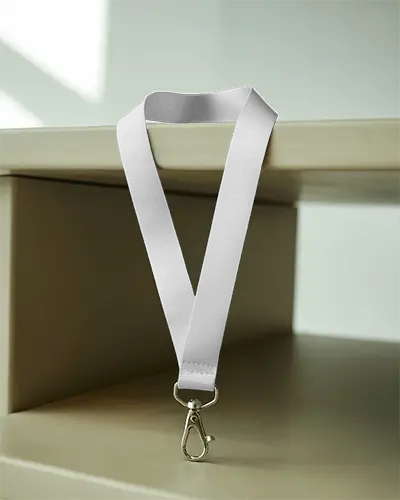 Lanyard Mockup Over Edge Soft Shadow Light Minimal Display Clip Facing Forward Clear View