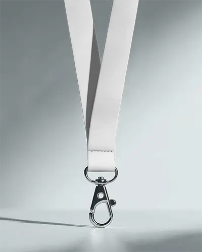 Hanging Lanyard Mockup With Metal Clip Spotlight Scene Closeup Front View Soft Shadow On Surface