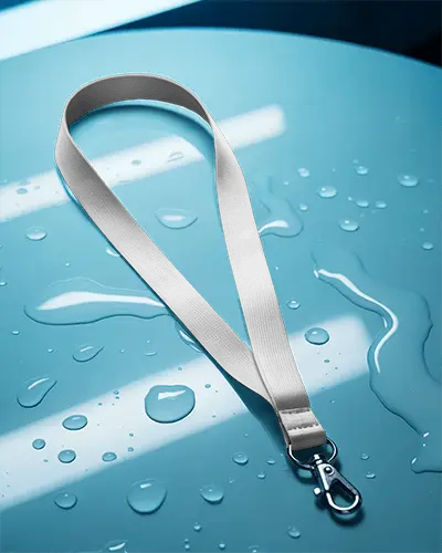 Stylish Textile Lanyard With Metal Clip On Glossy Surface Showcasing Modern Accessory Use 081