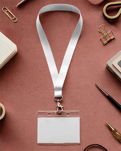 Professional Id Lanyard Mockup With Metal Clip On Texture Background For Branding