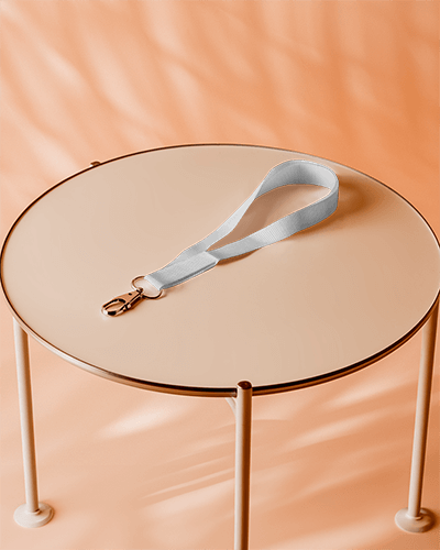 Sleek Lanyard Mockup On Neutral Round Table Soft And Stylish Look 04