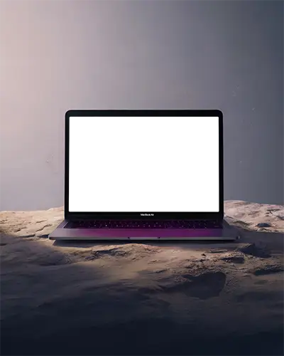 Macbook Air M1 Mockup On Sunset Lit Desert Surface With Soft Shadows And Minimal Gradient Background