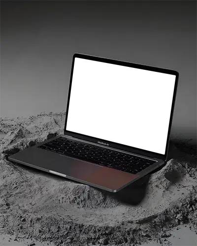 Macbook Air M1 Mockup On Soft Grey Dusty Surface With Gradient Background And Subtle Shadow Play