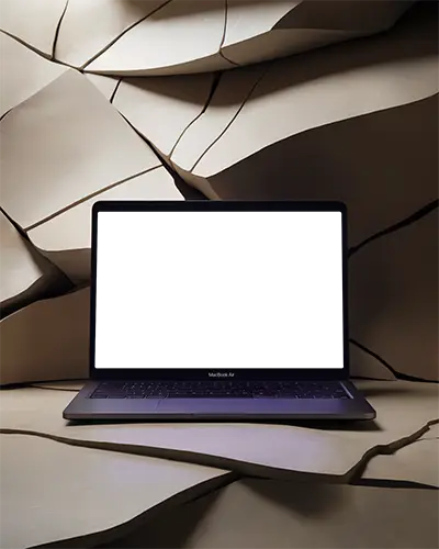 Macbook Air M1 Mockup On Layered Beige Stone Cracks With Soft Shadow Play And Organic Contours Warm And Modern Visual Style