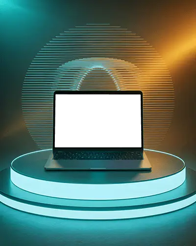 Premium Tech Display Macbook Pro M1 Mockup With Dual Light Setup And Graphic Halo