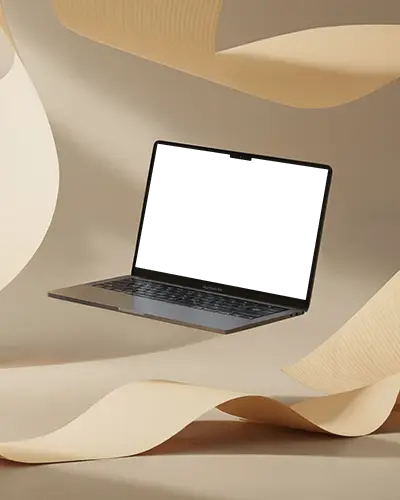 Elegant Display Macbook Air M2 Mockup Suspended Amid Soft Wavy Paper Elements