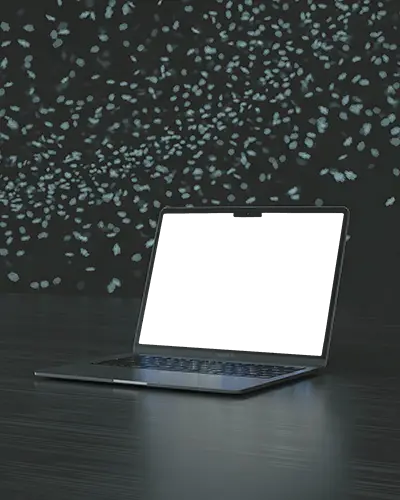 Minimal Scene Macbook Air M3 Mockup In Studio With Abstract Light Particle Pattern