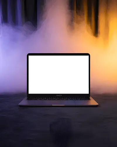 Dramatic Foggy Background Macbook Air M1 Mockup With Dual Color Lights